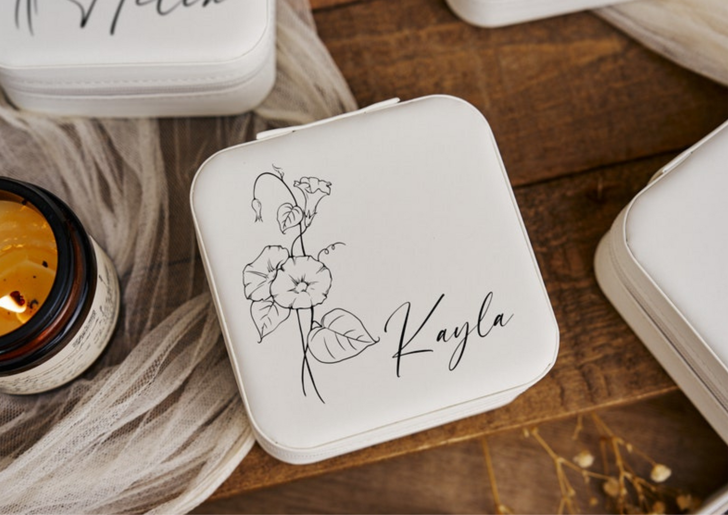 Personalized Travel Jewelry Box With Her Birth Flower