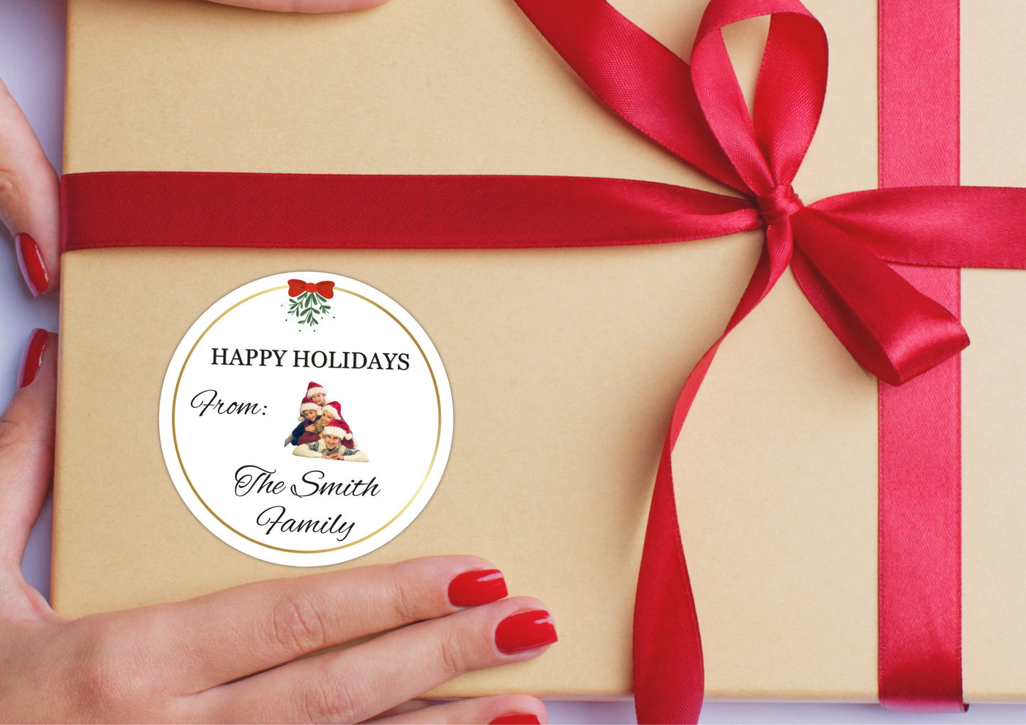 Custom Family "Happy Holidays" With Photo Mail Sticker Set