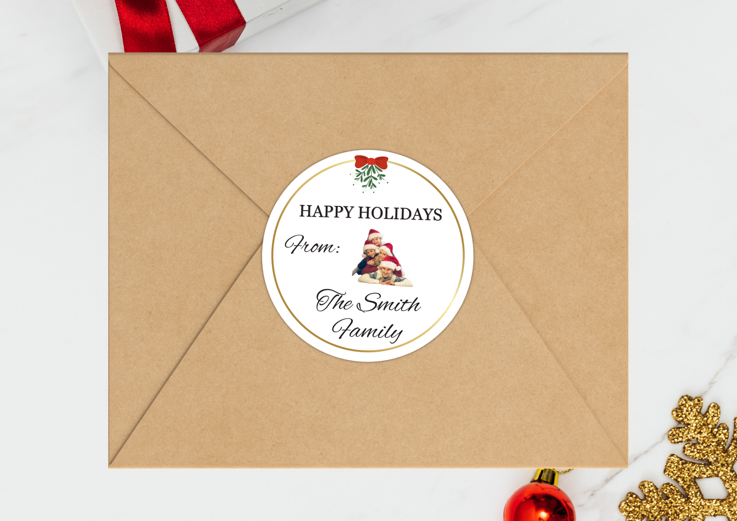 Custom Family "Happy Holidays" With Photo Mail Sticker Set