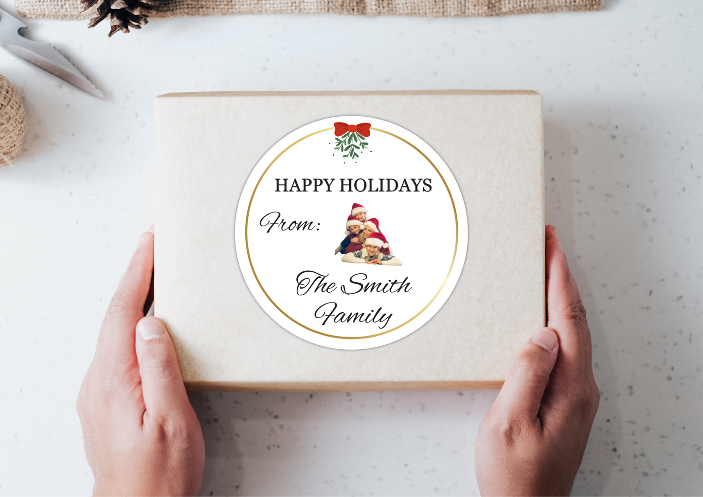 Custom Family "Happy Holidays" With Photo Mail Sticker Set