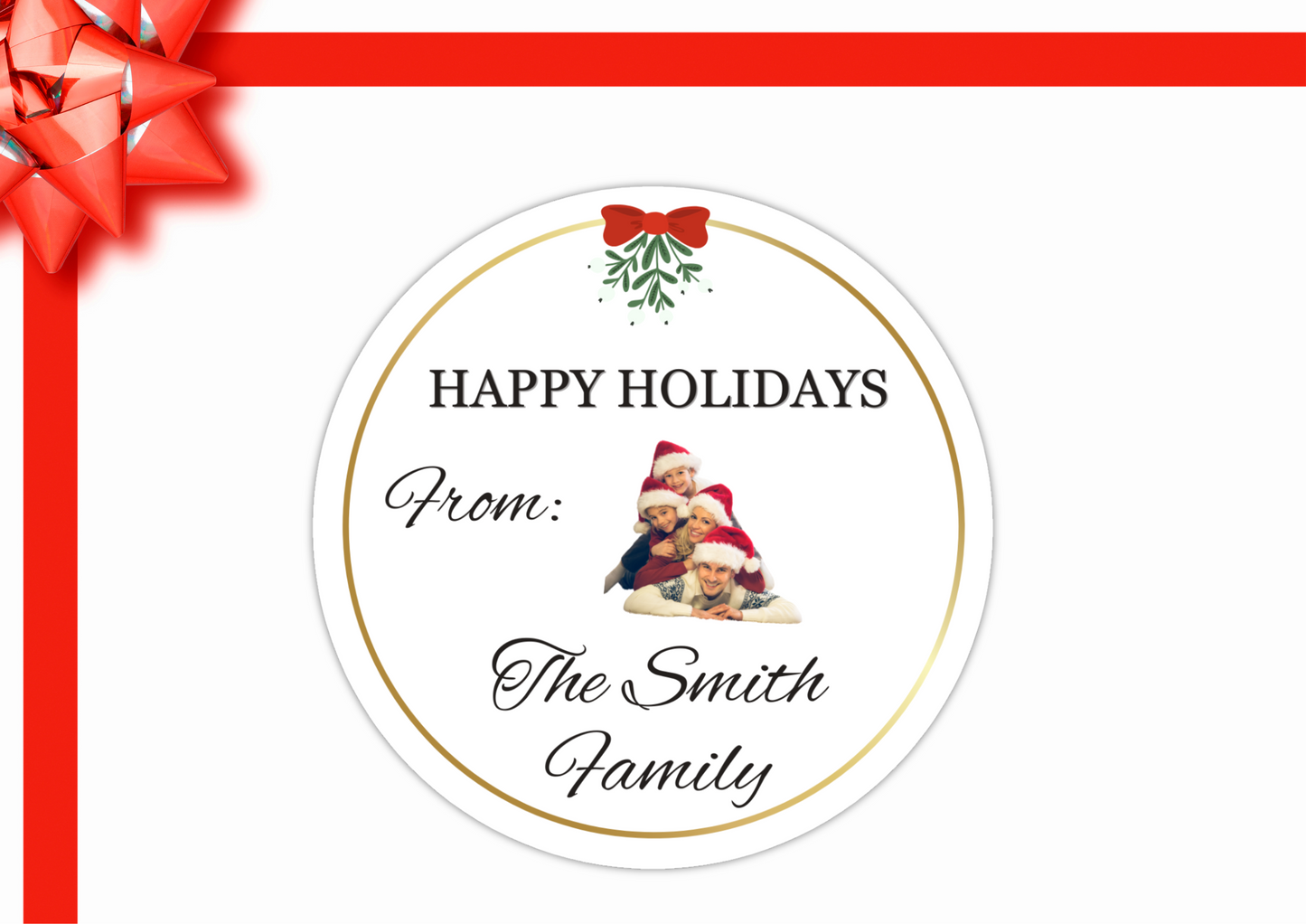 Custom Family "Happy Holidays" With Photo Mail Sticker Set