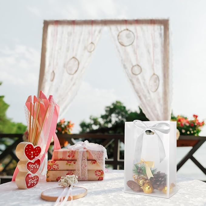 Premium Custom Clear Gift Bags with Matching Ribbon Bow for All Special Events (Black & White)
