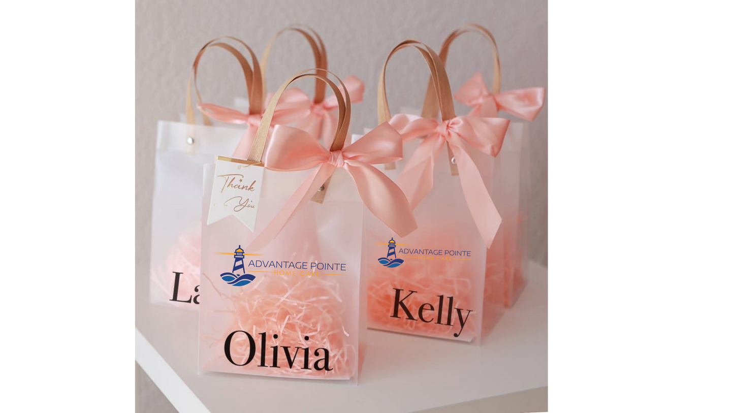 Premium Custom Clear Gift Bags with Matching Ribbon Bow for All Special Events (Black & White)