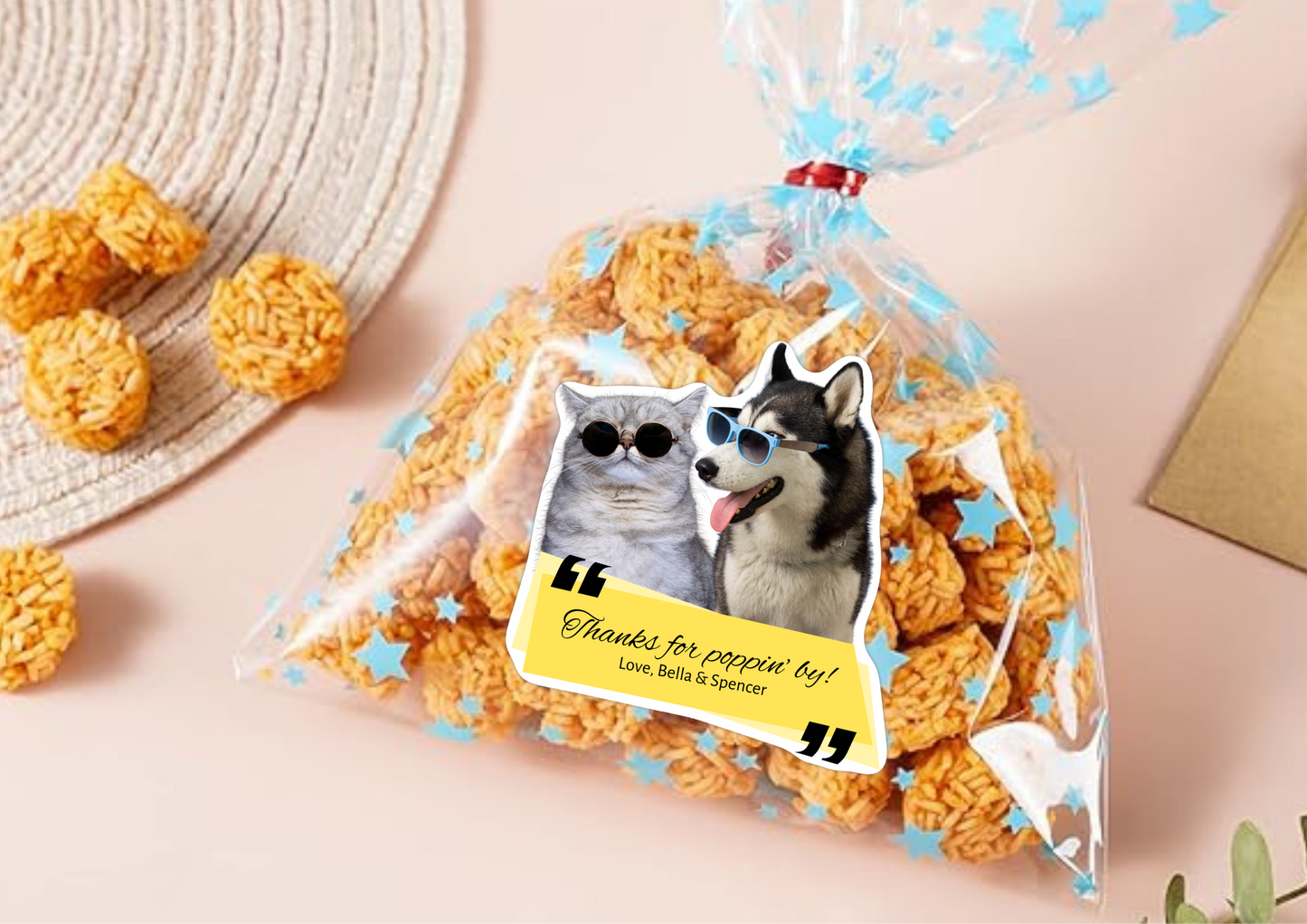Custom Pet Wedding Favour "Thanks for Poppin' By" Stickers | Pet of Honor Personalized Sticker