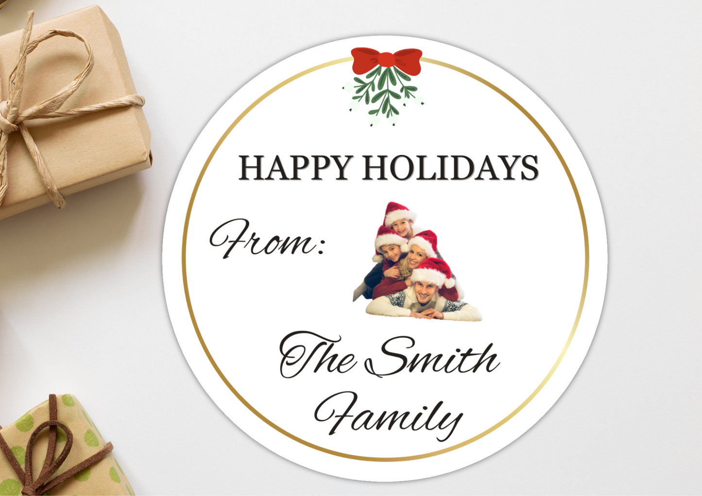 Custom Family "Happy Holidays" With Photo Mail Sticker Set
