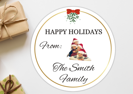 Custom Family "Happy Holidays" With Photo Mail Sticker Set