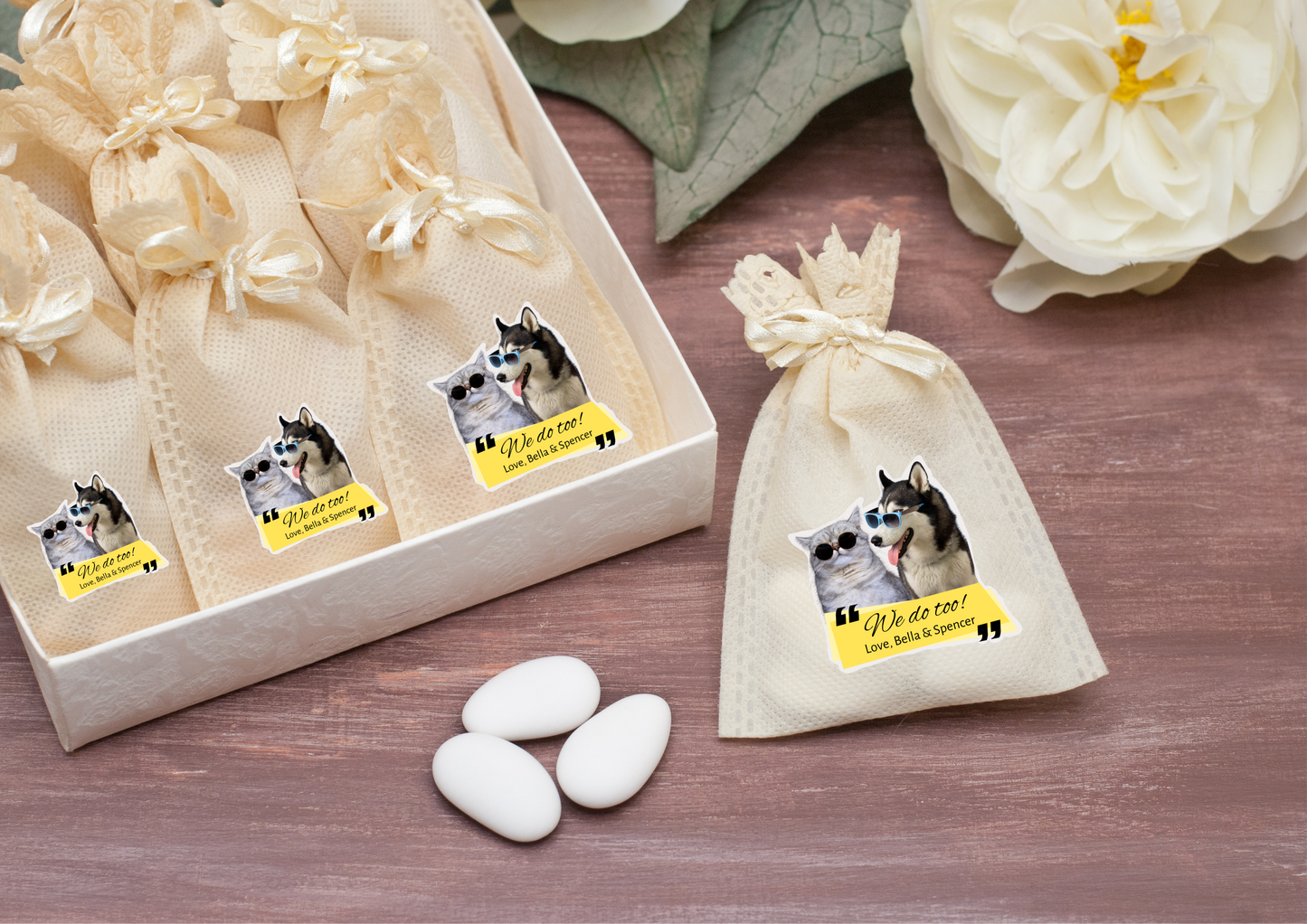 Custom Pet Wedding Favour "We do Too!" Stickers | Pet of Honor Personalized Sticker