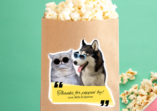 Custom Pet Wedding Favour "Thanks for Poppin' By" Stickers | Pet of Honor Personalized Sticker