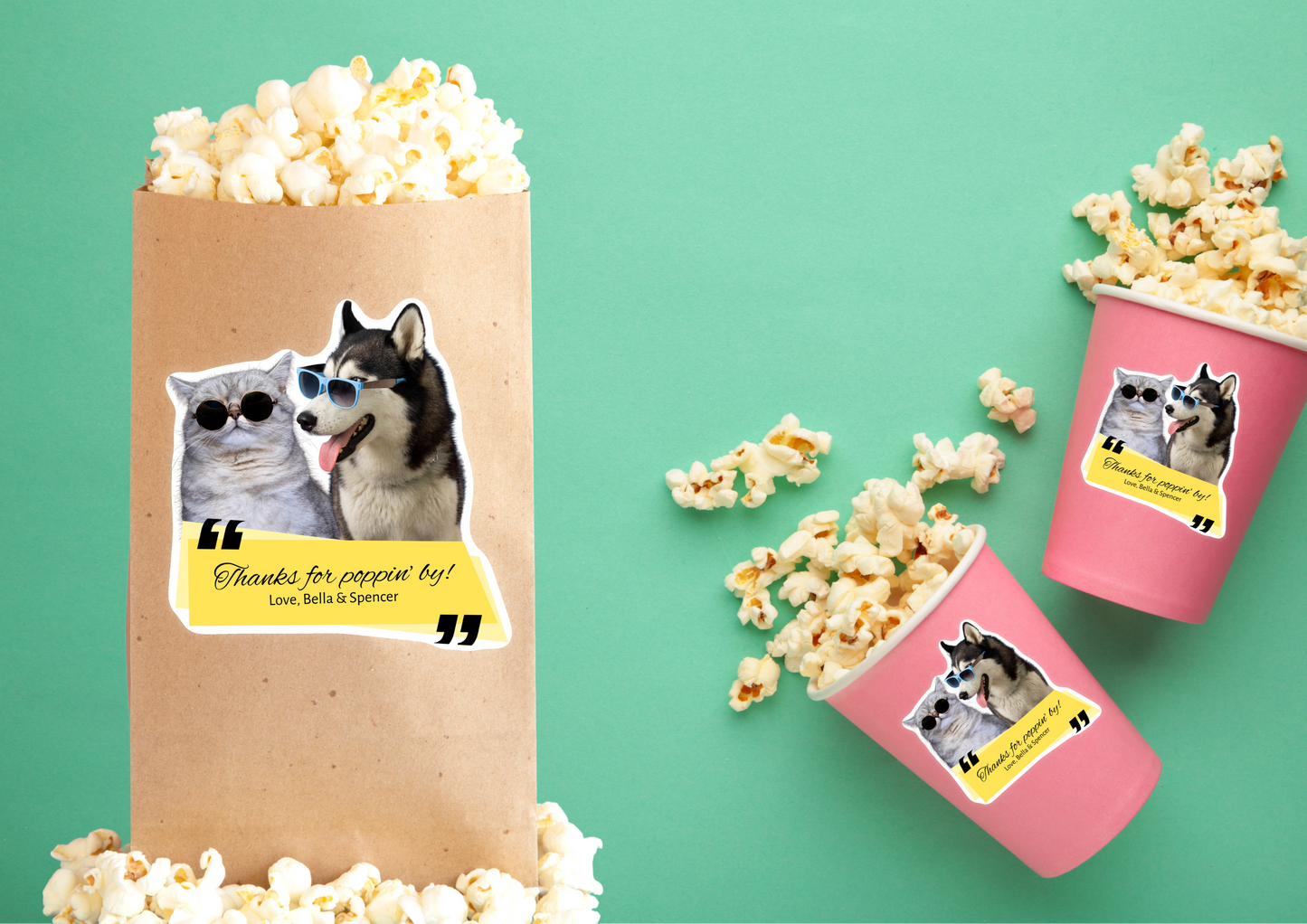 Custom Pet Wedding Favour "Thanks for Poppin' By" Stickers | Pet of Honor Personalized Sticker