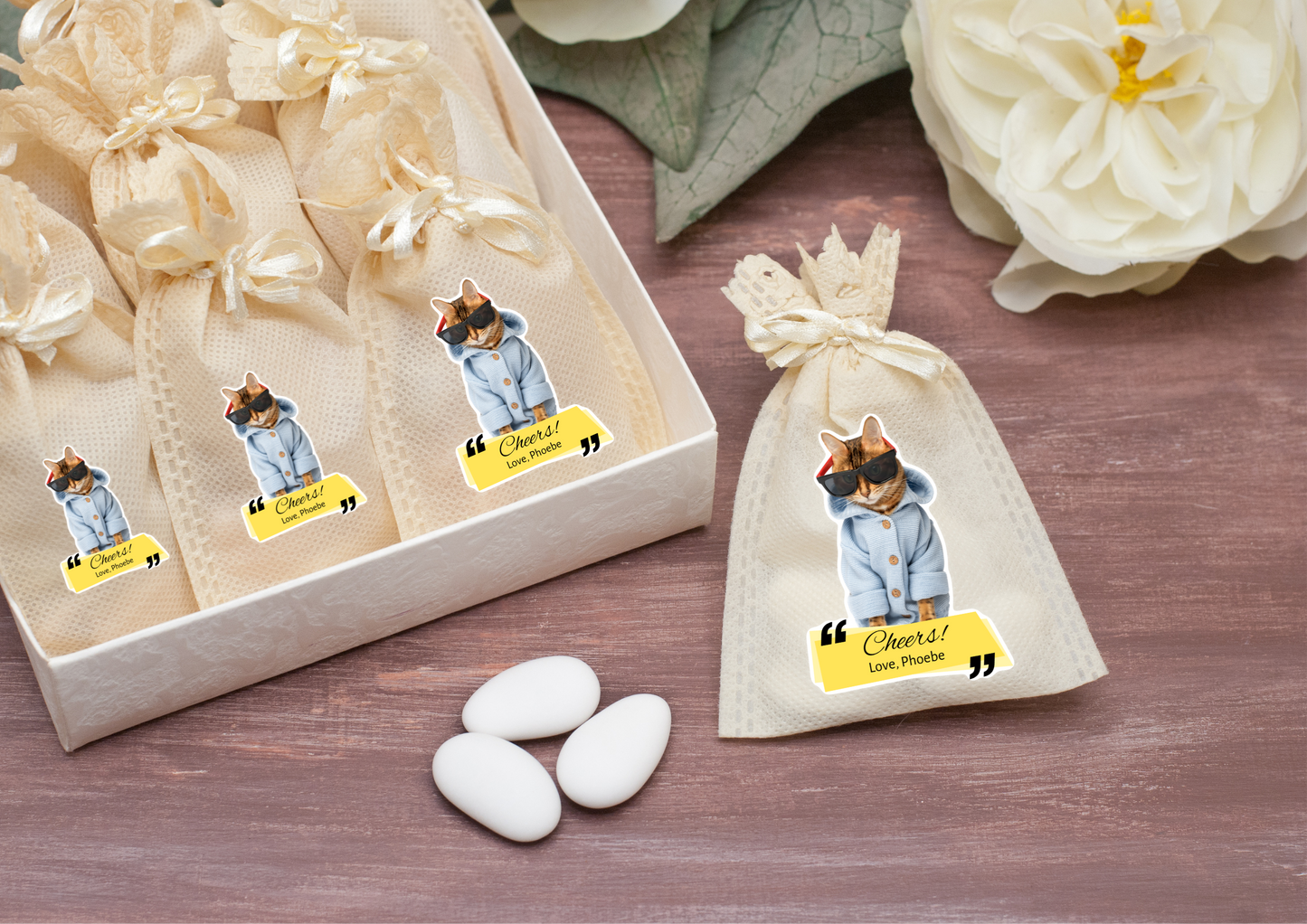 Custom Pet Wedding Favour "Cheers!" Stickers | Pet of Honor Personalized Sticker | Wedding Favour Label | Custom Cheers Stickers